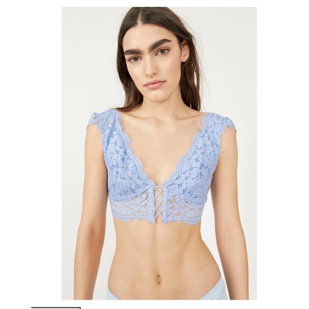 Free People Lace Bralette Womens Small Blue In the‎ Clouds Longline